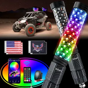 Nilight 1Pc 2FT Spiral Antenna Bluetooth Remote & App Control LED Fat Whip Light - High-Brightness, RGB, Illuminated, Colorful, Glowing Multichrome Novelty Lighting for Home Improvement, Colorful Led Novelty Lighting, Glowing Led Novelty Lighting