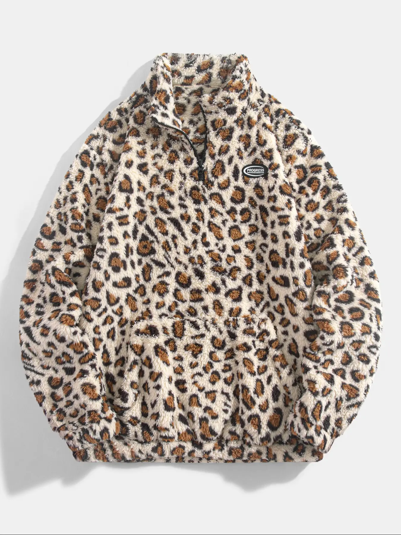 Leopard Print Hoodie with Zipper, Soft Thick Plush Fabric, Casual High Neck Pullover Sweatshirt, Perfect for Daily Wear & Outdoor Activities