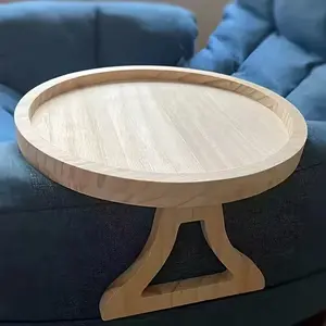Multifunctional Wooden Side Table, Adjustable Sofa Table for Sofa Arm & Bed, Foldable Tray for Drinks, Teaware and Small Appliances(Non-Food Contact)