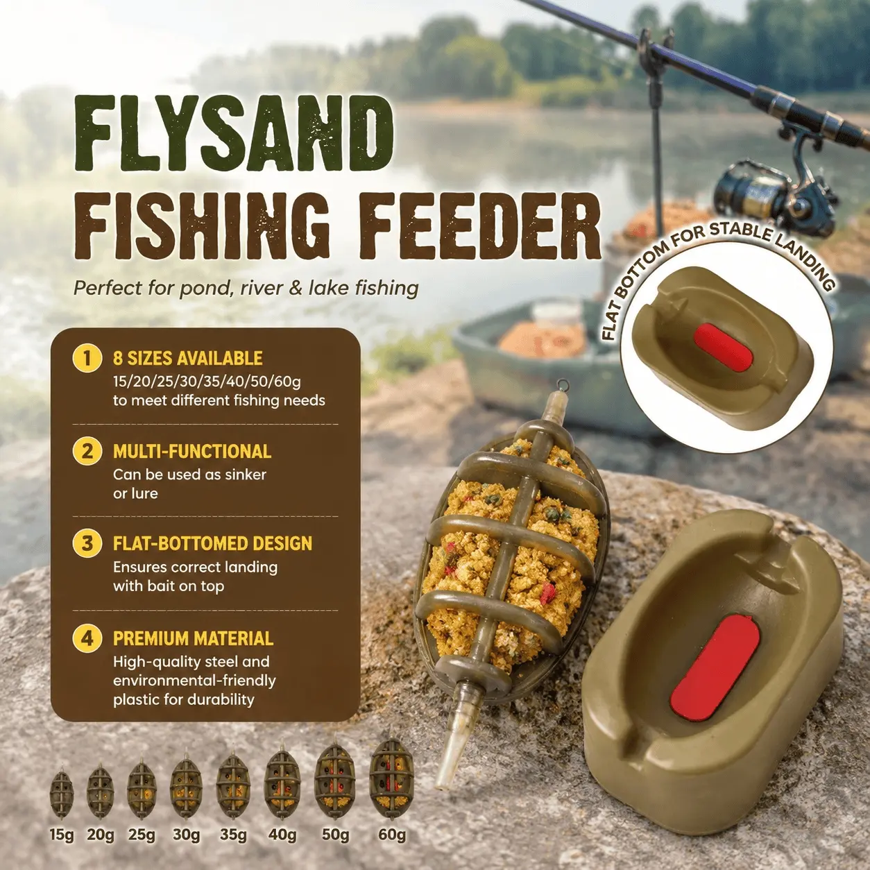 Multi-Functional Carp Fishing Feeder Mold Kit with Multi-Level Weights Anti-Tangle Bait Launcher Sinker Combo Universal Freshwater Saltwater Tackle Portable 2-Piece Bait Forming Tool Set