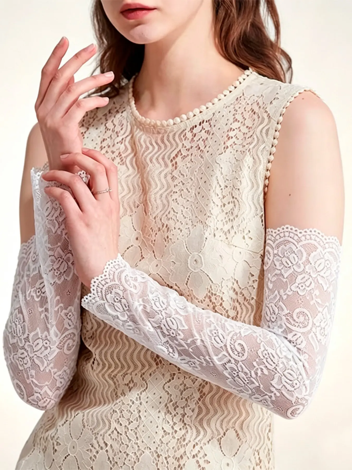 2 Pairs Women's Lace Sleeves, Wedding Sleeves, Floral Long Fingerless Lace Gloves for Bride Party Ball Gown, Dance, Performance ( and )