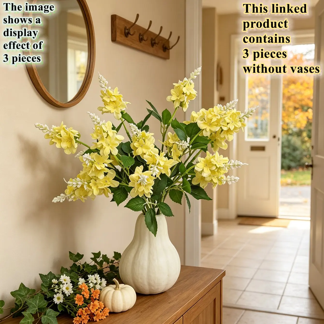 3pcs artificial flower Yellow Phoenix Tail Orchid, UV resistant, Artificial Flowers Indoor, suitable for party, home decoration, wedding, garden, office, indoor and outdoor, Thanksgiving, Halloween and other festivals