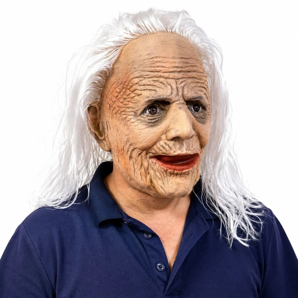Creepy Old Lady Mask with Long Hair, Realistic Latex Grandma Face Mask for Adults, Funny Witch Mask for Halloween Costume Party Cosplay Props