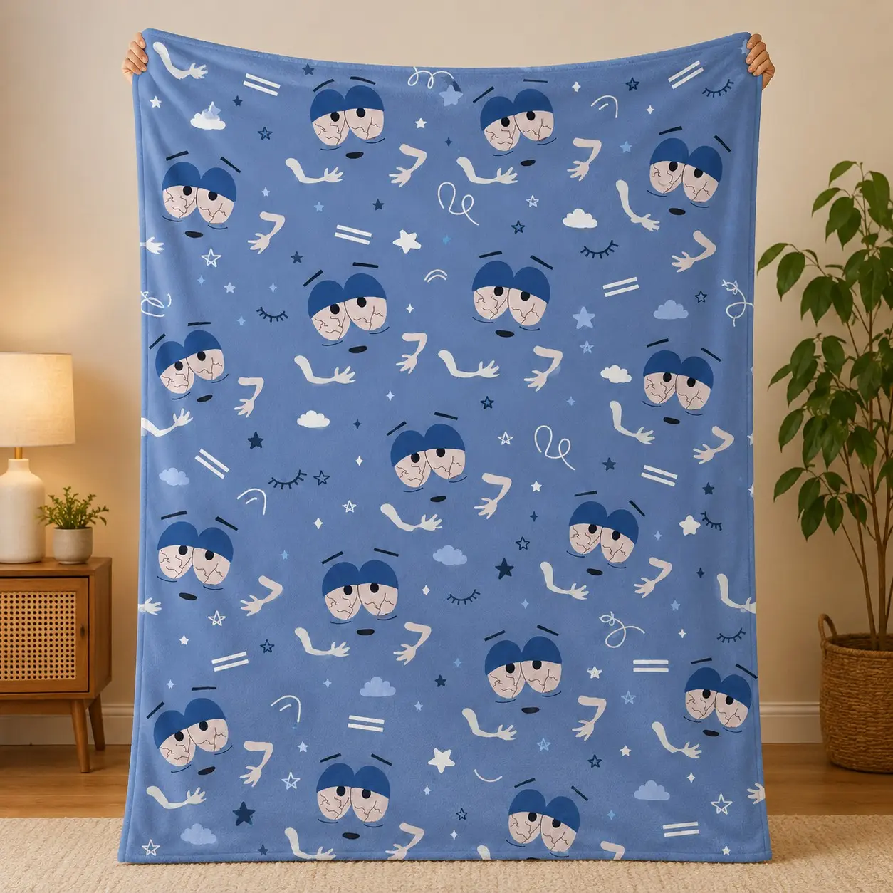 South Park Towelie Blue Flannel Blanket, Classic Tired Face Doodle Print, Soft Lightweight Cozy Throw for Sofa, Bedroom, Naps, Fan Gifts