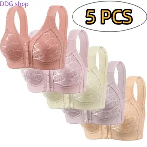 3PCS/5PCS Plus Size Front Closure Wire Free Lightweight Push Up Cami Bra Ultra Soft Breathable Fabric with All Day Comfort and Side Support for Women -RR