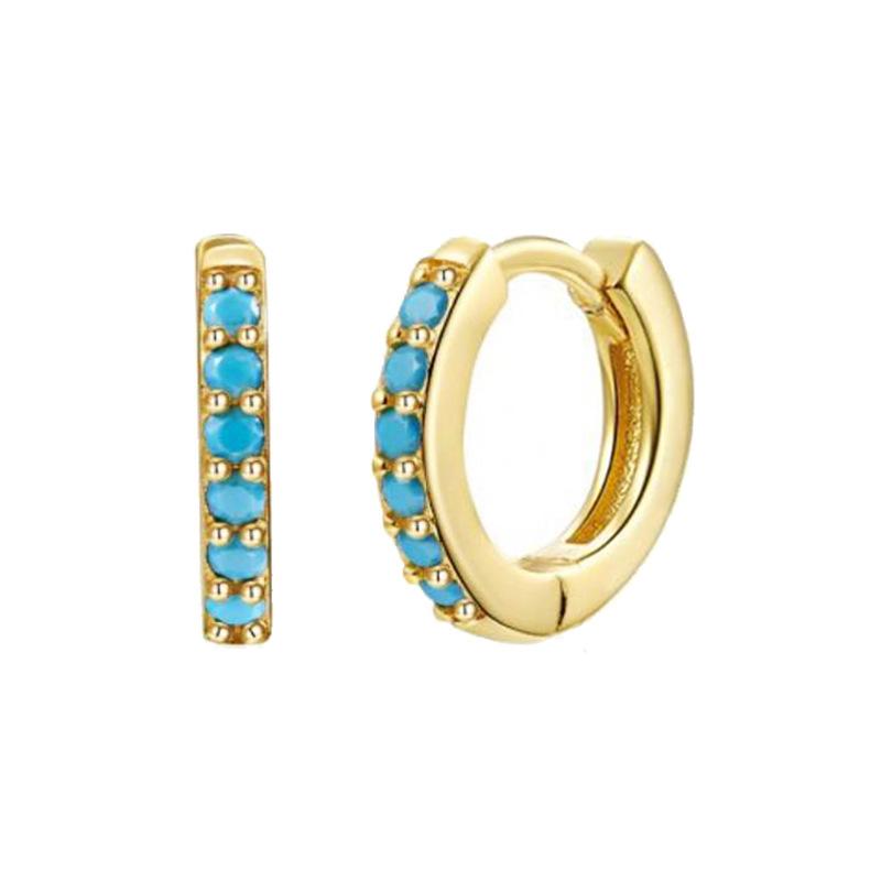 Turquoise Hoop Earrings Set for Women, 18K Gold Plated Silver Plated Huggie Hoops with Blue Gemstone, Hypoallergenic Small Circle Earrings Pack for Daily & Party Wear