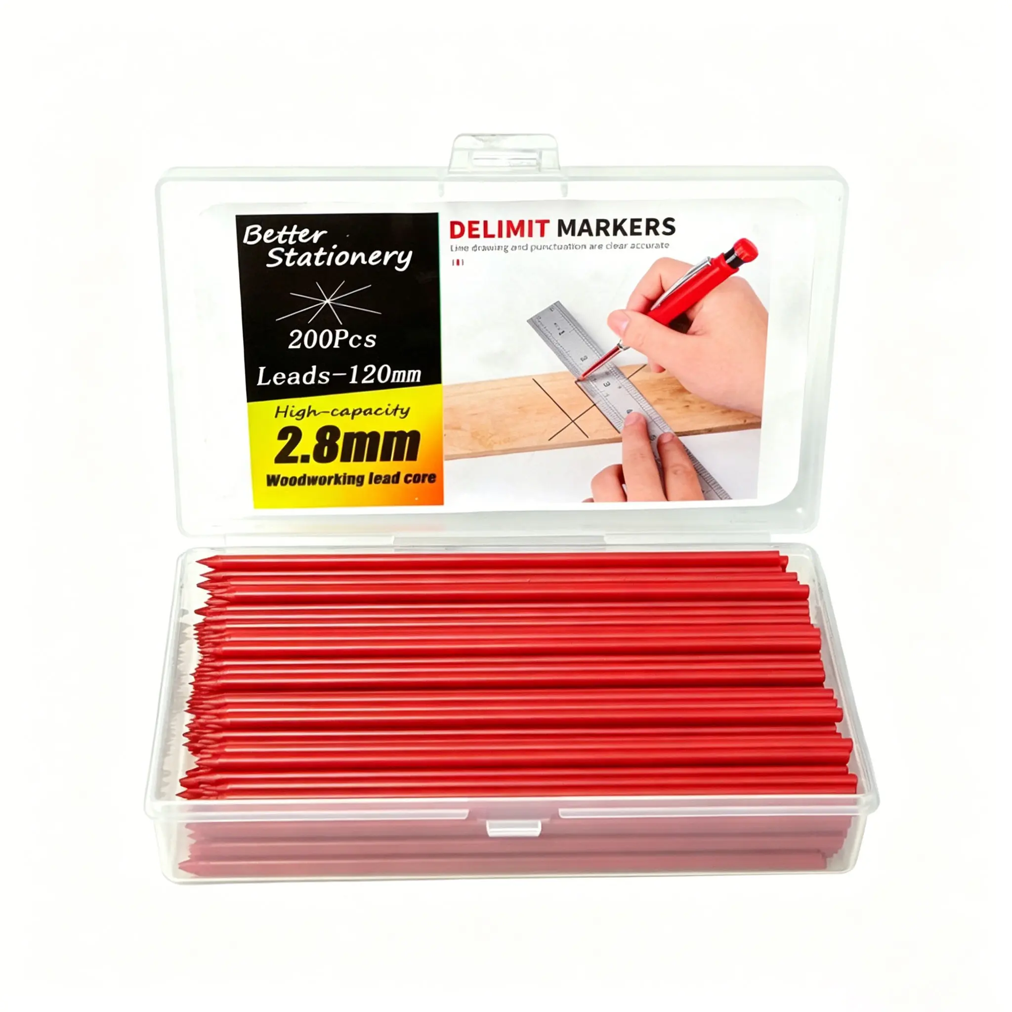 200 Pcs 2.8mm 2b Woodworking Pencil Leads, High Capacity, Black/Yellow/Red, 120mm, Ideal for Carpentry, Architecture, Engineering Drawing, Office Supplies