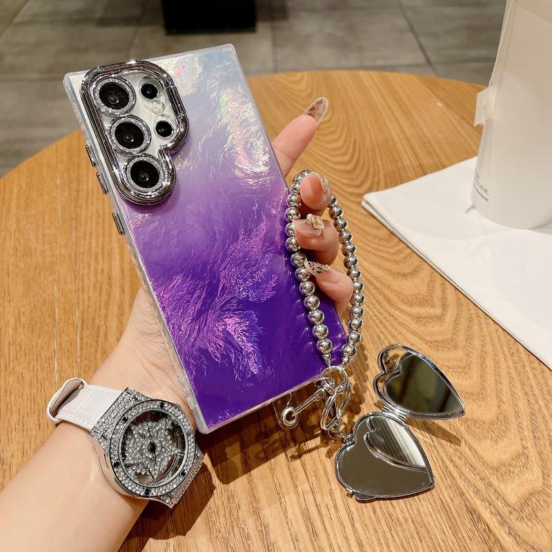 Compitable with S25 Ultra/S24 Plus/S23 Ultra/S24/S24 Ultra lens holder tin foil phone case electroplated lens frame makeup mirror HN3