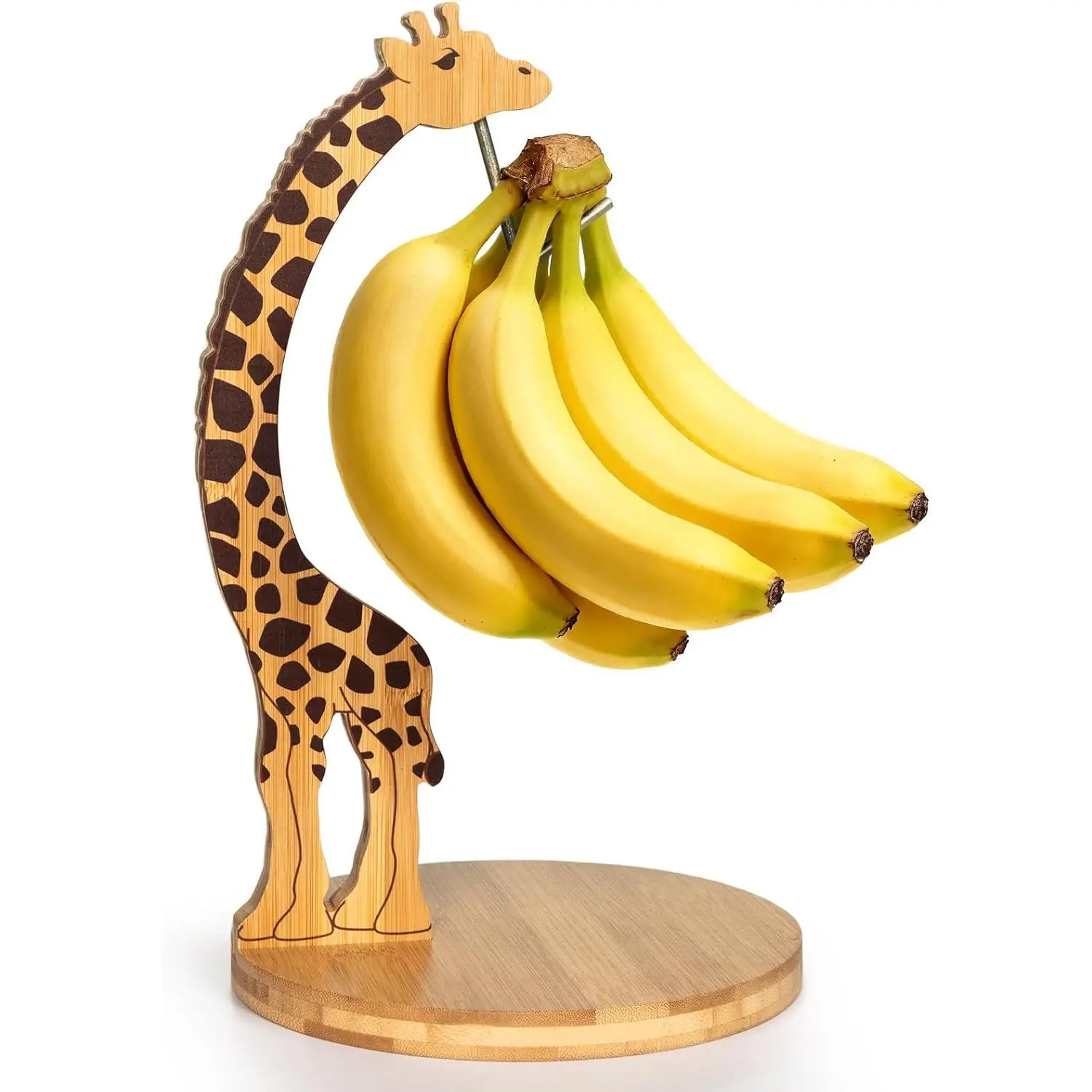 Giraffe Banana Holder Stand, Bamboo Banana Hanger with Stainless Steel Hook for Countertop or Under Cabinet – Decorative Banana Tree Fruit Holder for Even Ripening, Storage and Easy Access