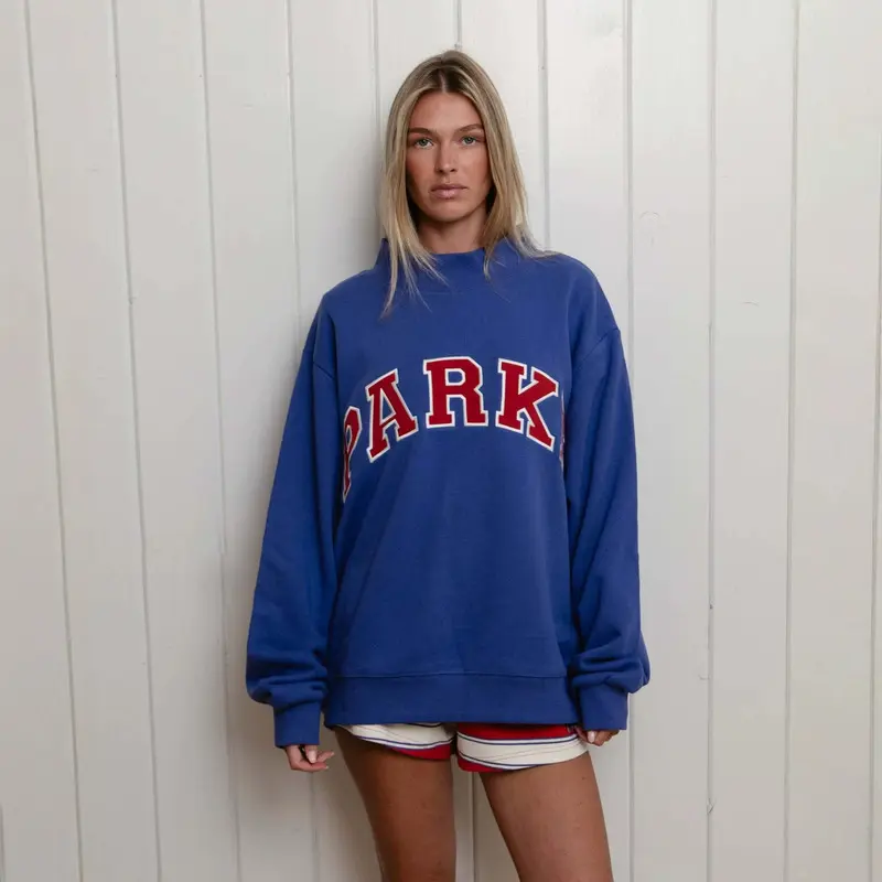 Autumn/Winter New Arrival: PARKE Classic Letter Applique Embroidery High-Neck Stand Collar Loose Sweatshirt Hoodie Tops