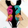 Summer Girls Casual Cool Cute Sleeveless Triangle One-Piece Swimsuit, Beach Vacation Holiday Birthday Gift, Random Print Outdoor Sportswear, Triangle Bathing Suit Kid, Swimwear