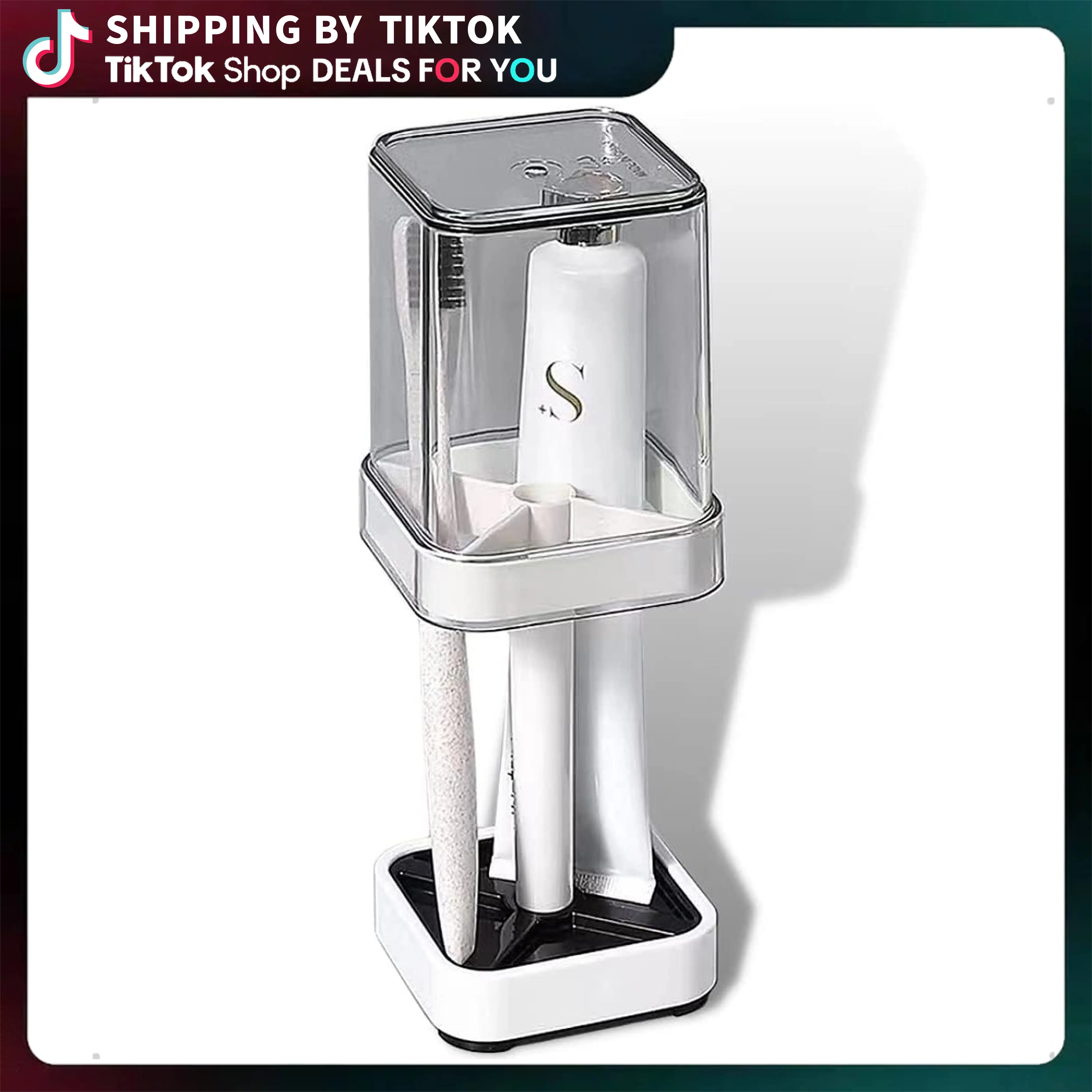 Dustproof Toothbrush Holder with Cover & Rinsing Cup | 3 Slots for Toothbrushes + Toothpaste | Keep Your Brushes Clean & Bathroom Tidy