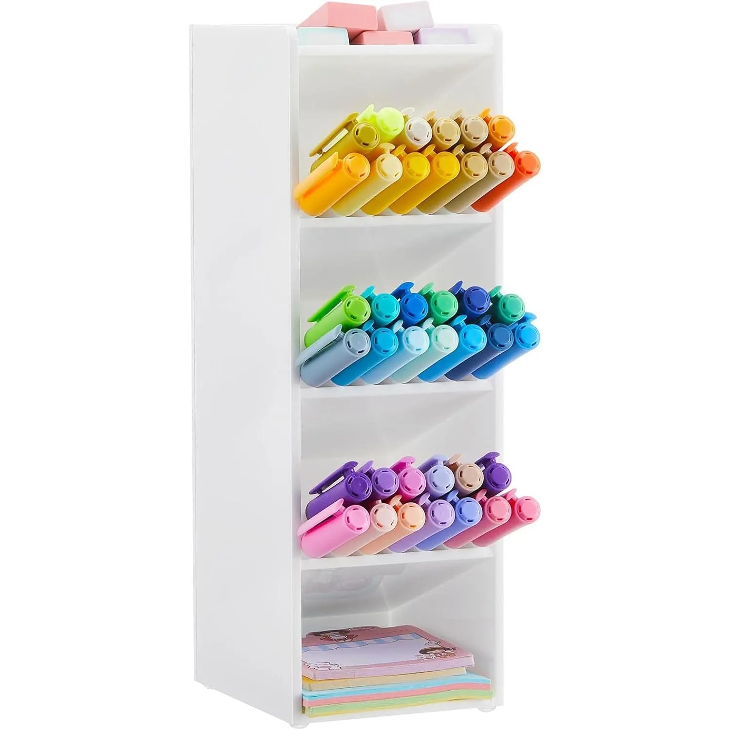 Pen Organizer Storage for 50 Markers Vertical Marker Organizer  Pen Display Holder for Office Desk Desktop Stationery Pencil Storage, White, 3.4 x 4 x 10.2 Inch