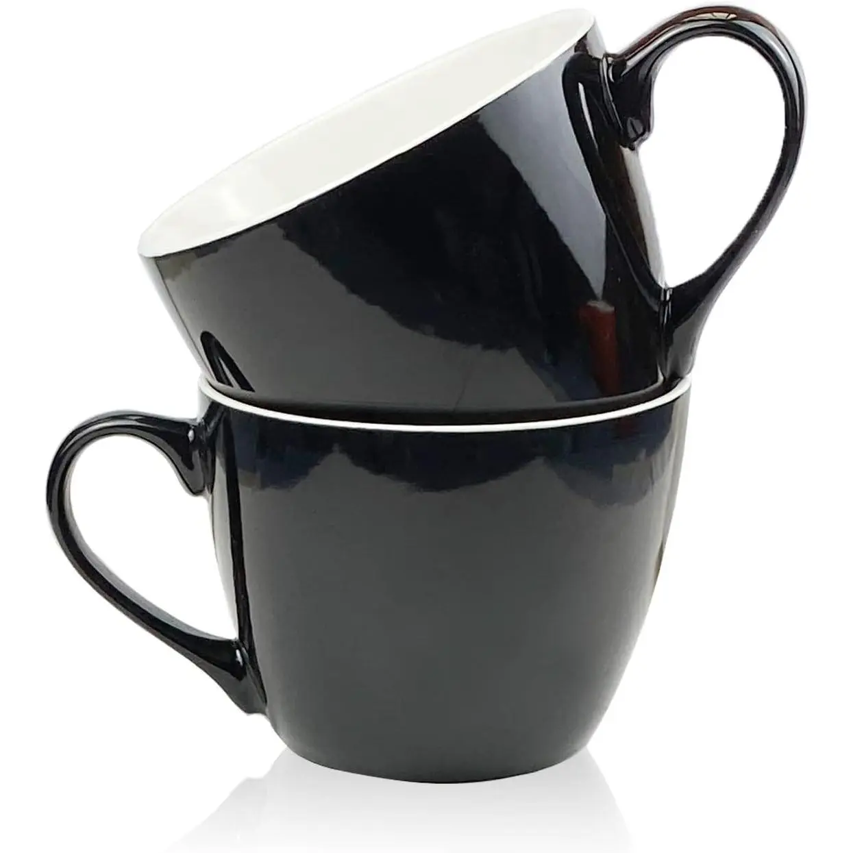 30 OZ Porcelain Coffee Mugs, Set of 2 Large Mugs for Soup, Cereal and Salad (black)