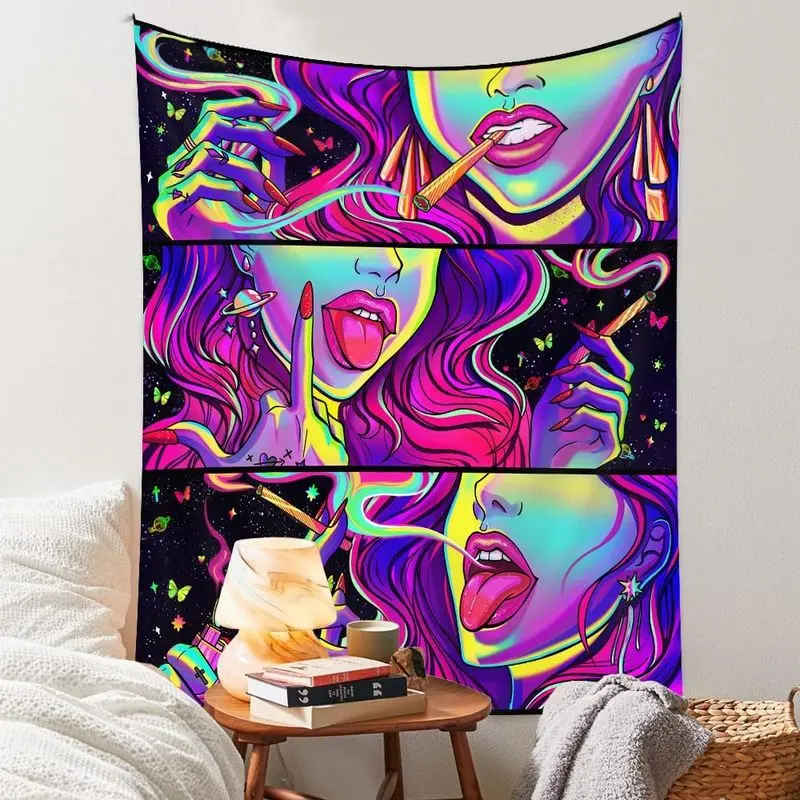Hippie Hippy Wall Tapestry Trippy Smoking Tapestry Blacklight Tapestries for Stoner Bedroom Room Decor Weed Accessories Smoke Tapestrys Marijuana Cannabis High ST Poster Trippy Room Decor 48 x 36