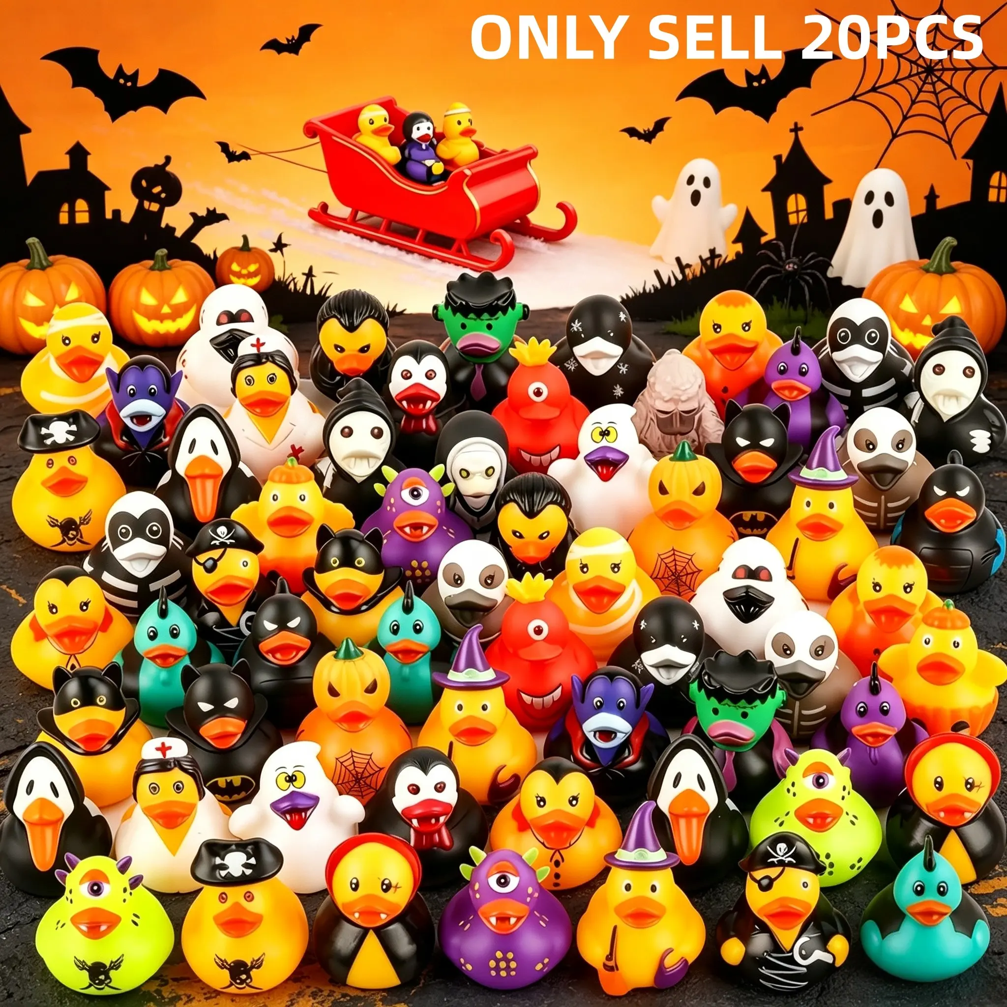 20pcs Halloween Decor Duck Bath Toys, Play, Random Style Stress Relief Rubber Ducks, Perfect Gift for Kids & Friends, Sensory