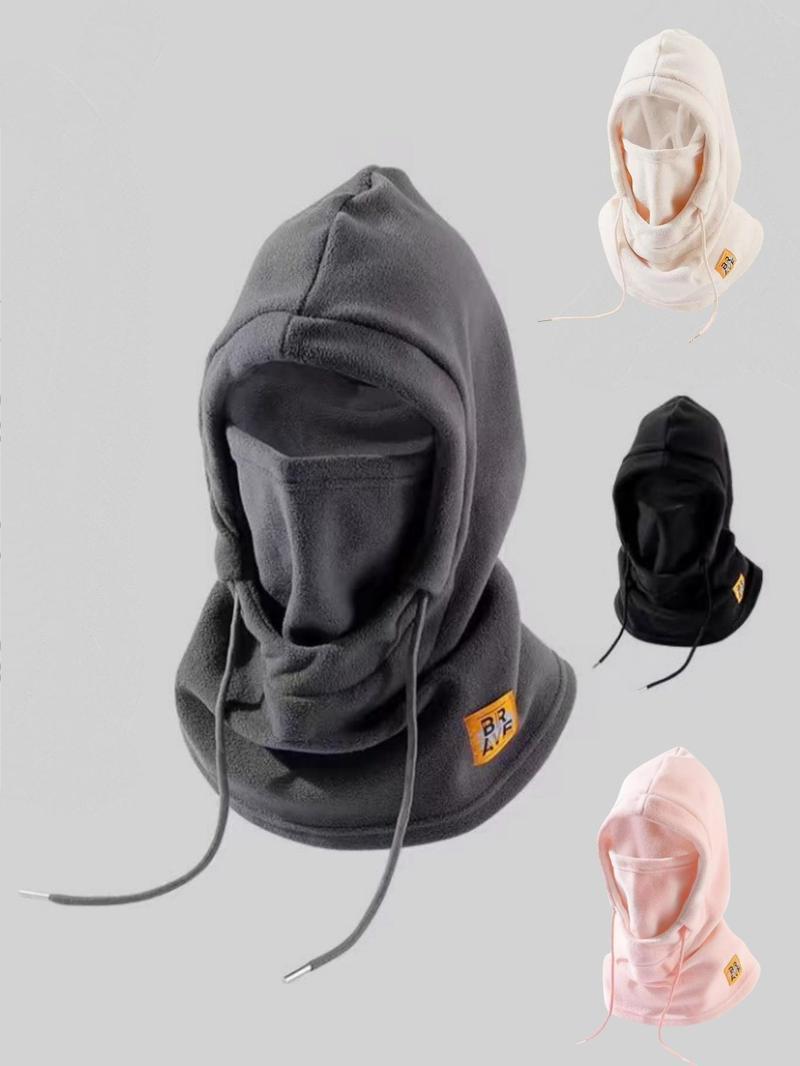 Unisex Solid Color Drawstring Design Hooded Hat Casual Windproof Warm Hat for Fall & Winter Fashion Accessories for Men & Women Machine Washable