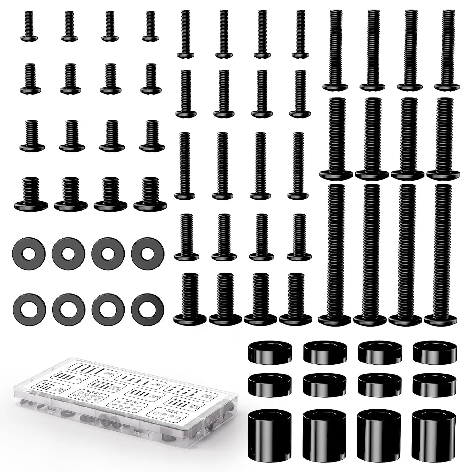TV Mounting Hardware Screw Kit, M4-M8 Screws for VESA Mounts | Black Screws, Complete set includes , washers and spacers, Fits  TVs/Monitors up to 80 inches,Organized Storage Case