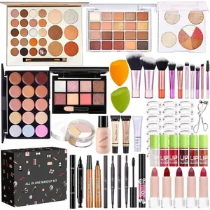 All in One Makeup Kit for Women Full Kit, Make Up Gift Set, Makeup Essential Bundle Includes Foundation Eyeshadow Palette Concealer Lipstick Eyeliner Eyebrow Stencils Mascara Cosmetic Brush Set