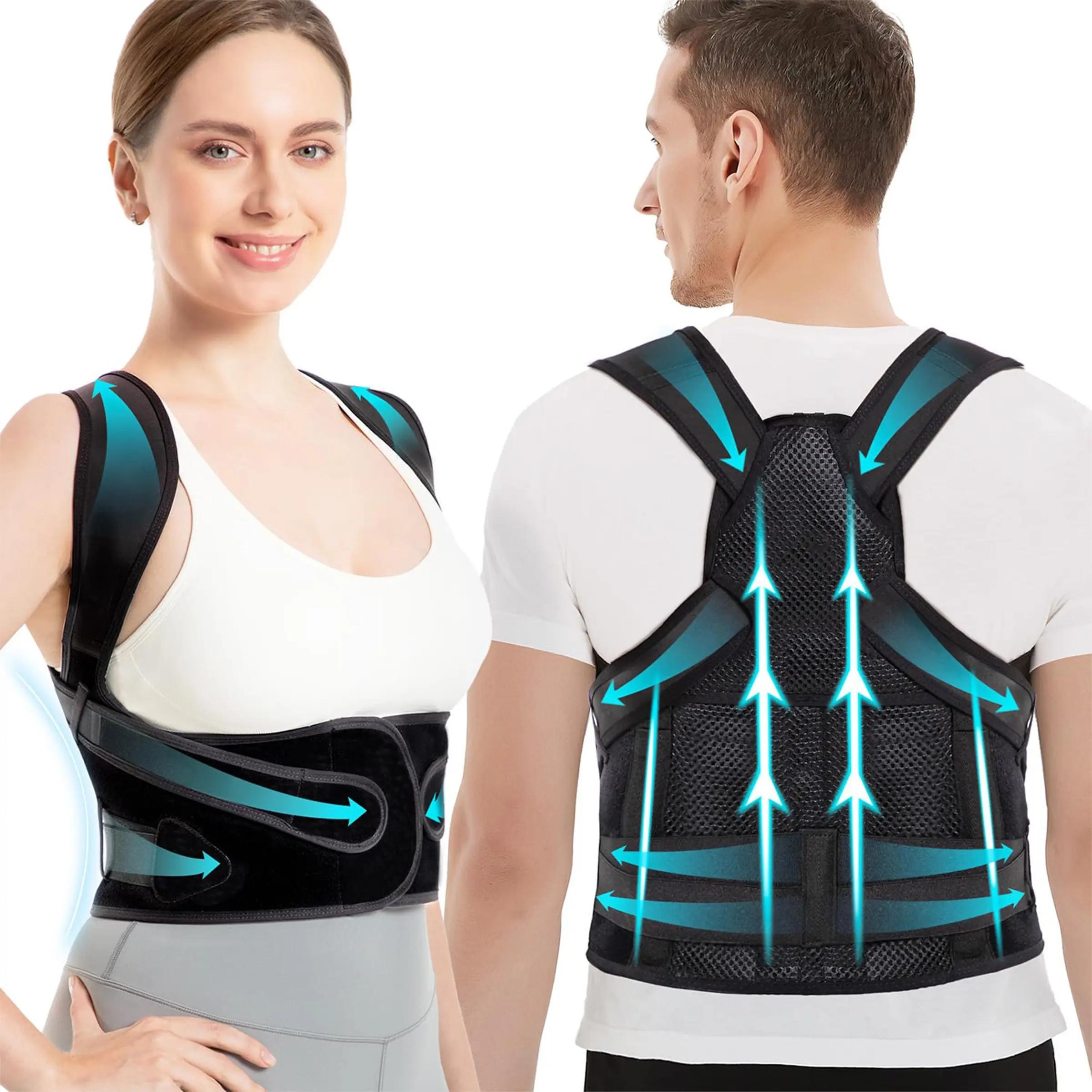 Unisex Posture Corrector, Adjustable Breathable Shoulder Support, Invisible Full Back Brace, Neck & Waist Relief, Ideal for Office Use, Posture Straightener, Work Back Brace