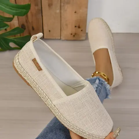 Women's Fashionable Bohemian Summer Breathable Flats, Simple and Trendy Pastoral Design with Hemp Rope Bottom, Comfortable and No Rubbing Feet, Suitable for Daily Casual Occasions, Footwear