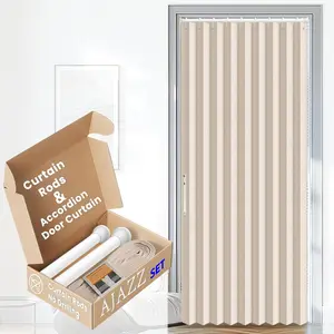 Set: Rods No Drilling (28-39" W) & Accordion Door, Beige 42W*78" L, Accordion Doors for Closet Doorway Room Divider