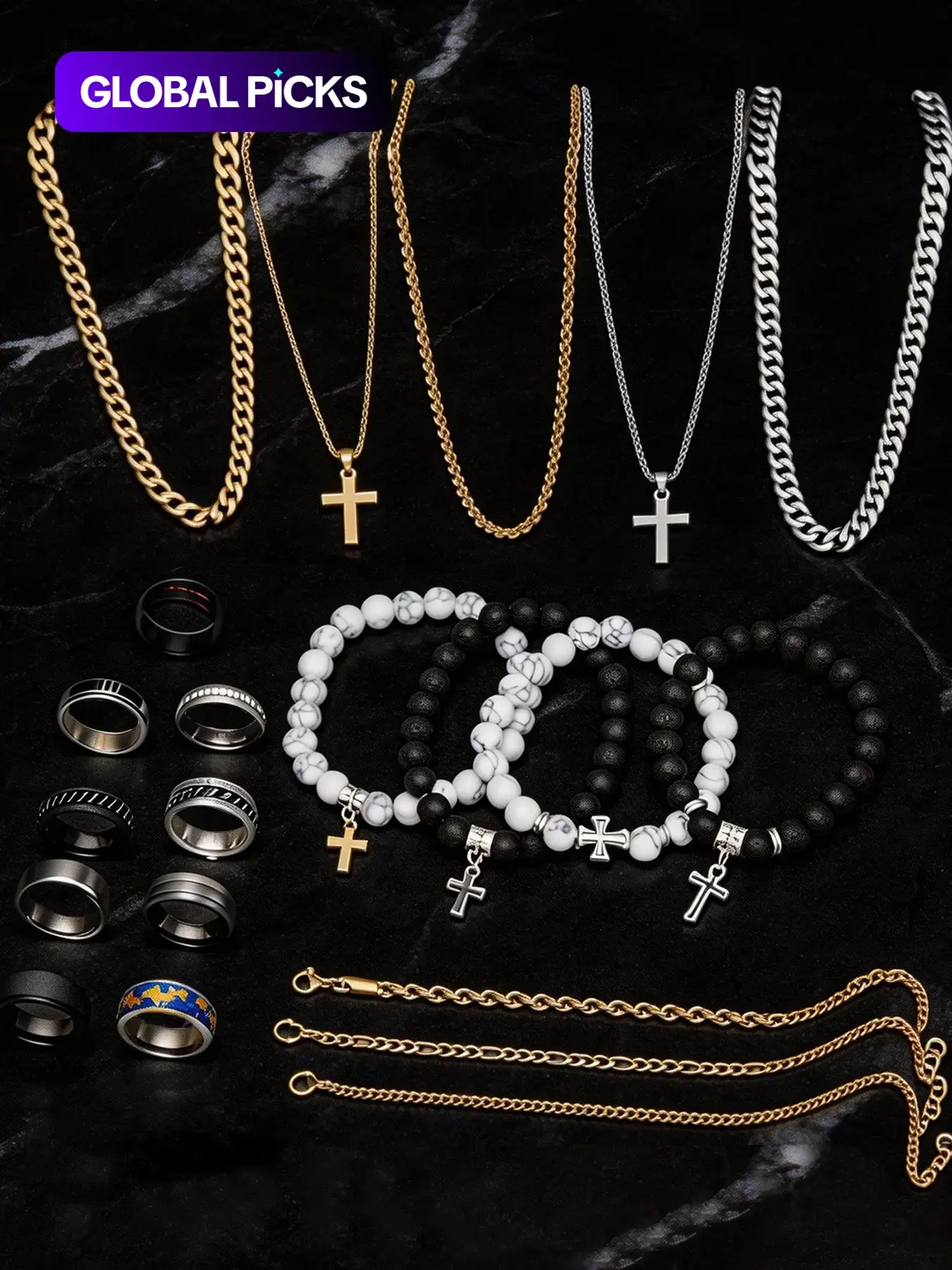 Men's Stainless Steel Jewelry Set, Geometric Pattern Cross Pendant Necklace & Bracelet, Casual Daily Wear Accessories, Perfect Gift for All Seasons
