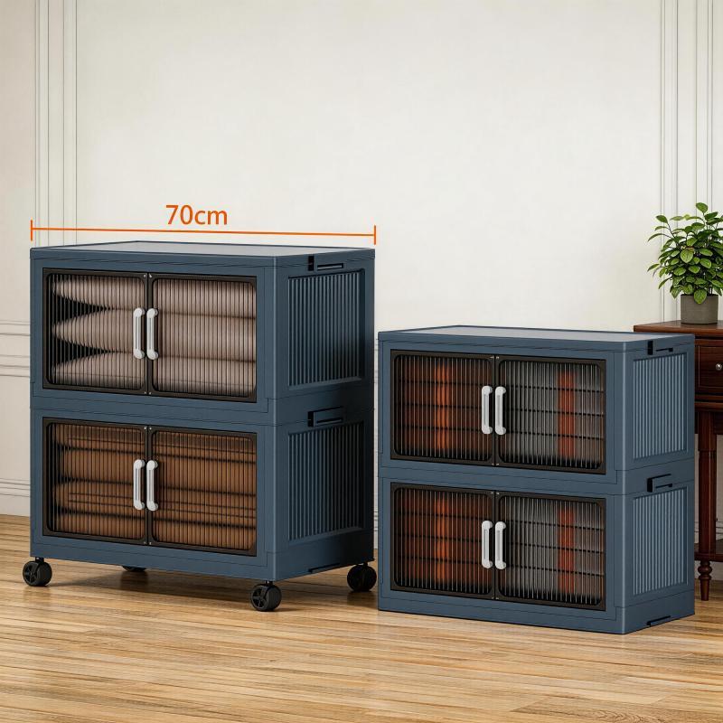 Wheeled 5 Tier Stackable Storage Boxes, Foldable Collapsible Plastic Bins for Home Office & Kitchen