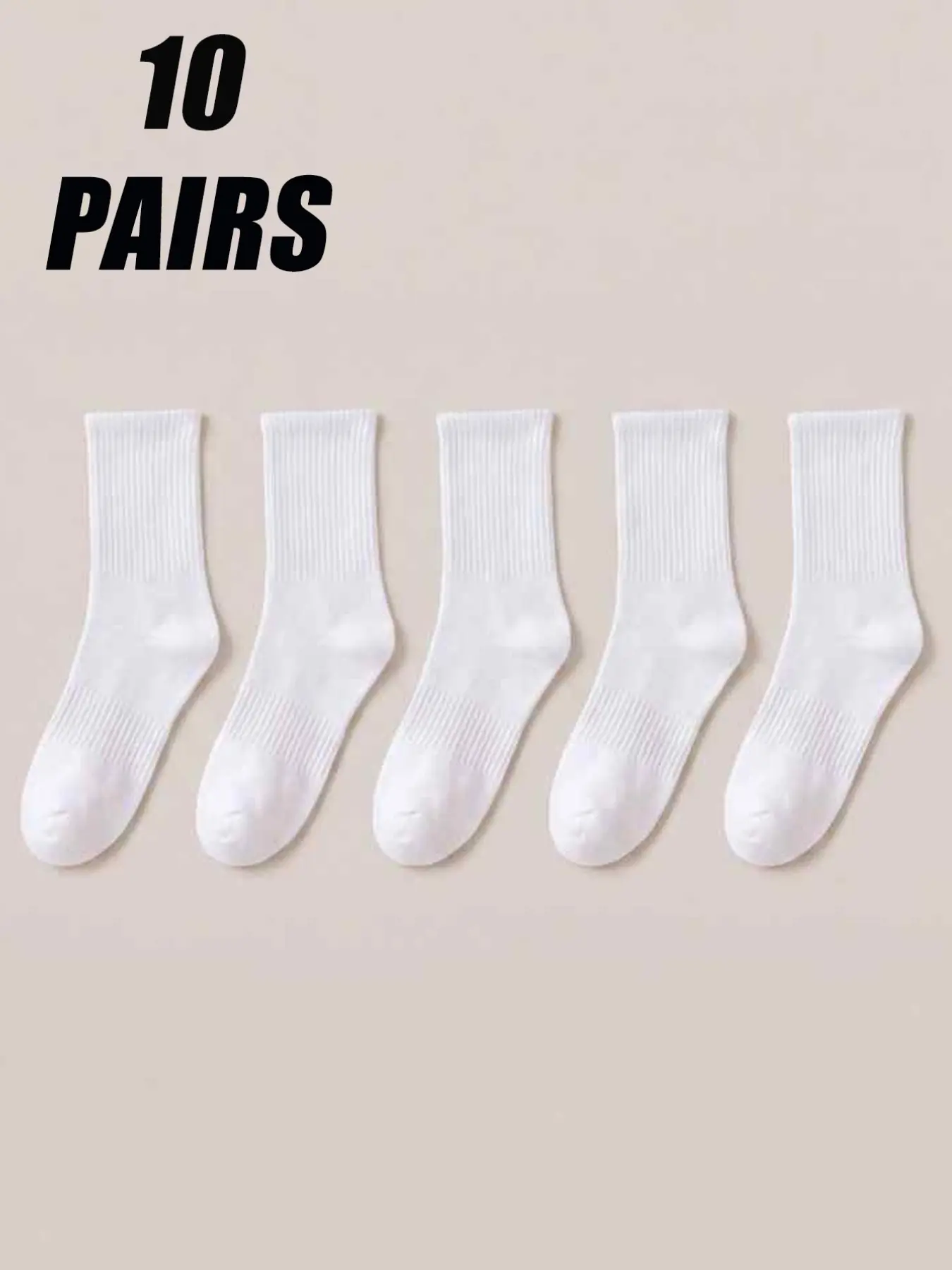 5-Pack High-Elastic Ribbed White Women's Casual Crew Socks, Ultra-Soft & Breathable, Ideal for Daily Commutes & Sports