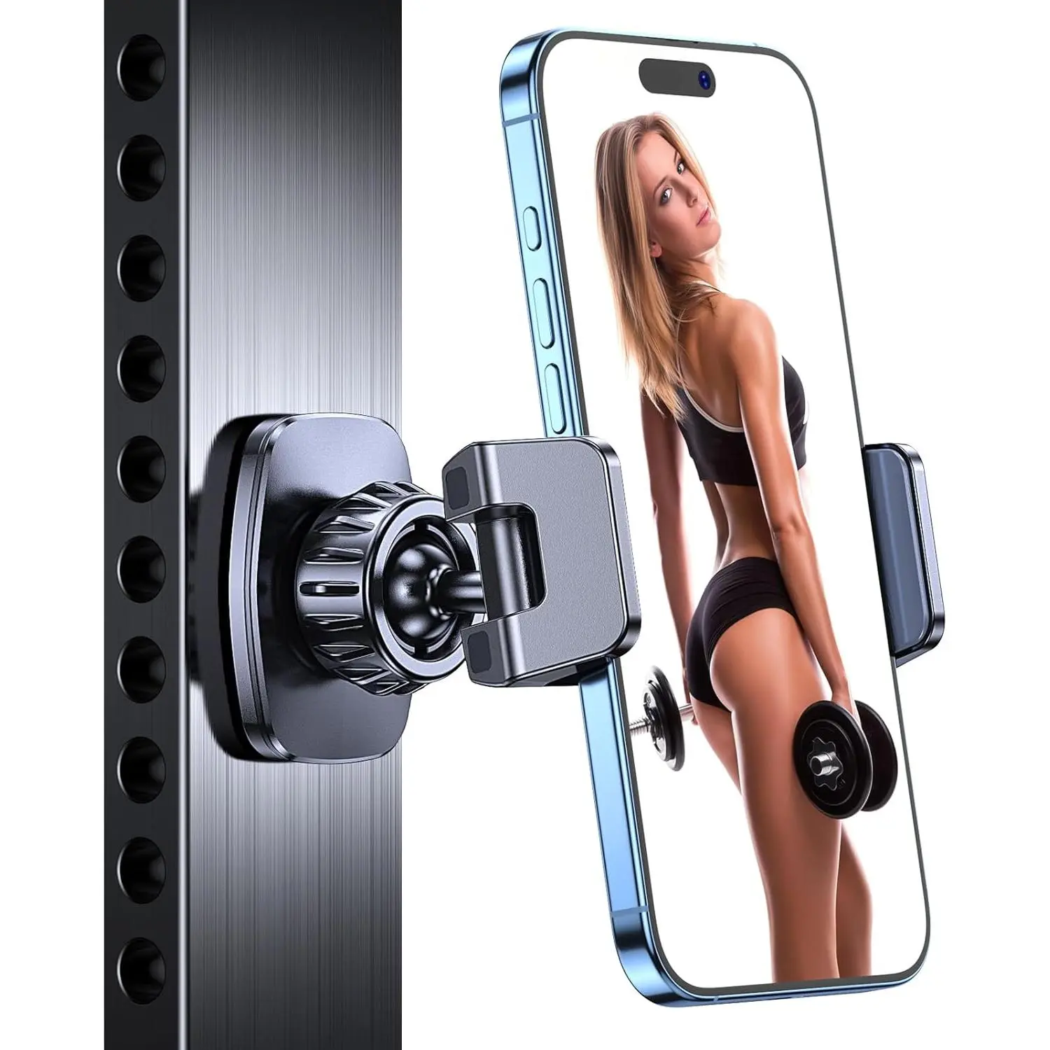 Phone Holder for Gym【 】 Tripod Mount Ring Gym  Phone Holder Attach to Metal Surface, Gym Accessories for   Essentials for  Smartphones 4.7-7"