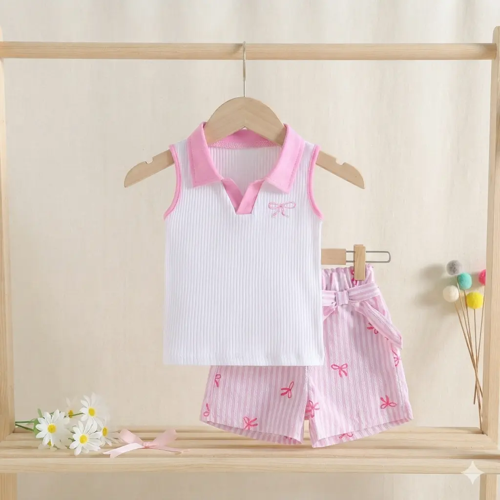 Toddler Girl Skirt Set Outfit Summer Sleeveless Lapel Collar Tank Tops and Skort Set