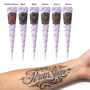 6PCS Natural Henna Tattoo Paste Cones, Plant-based Mehndi Temporary Tattoo Kit, Henna Designs, Black/Brown/Reddish Brown Colors, Waterproof Long-lasting Semi-permanent Body Art, Easy DIY Painless Henna Cones for Beginners