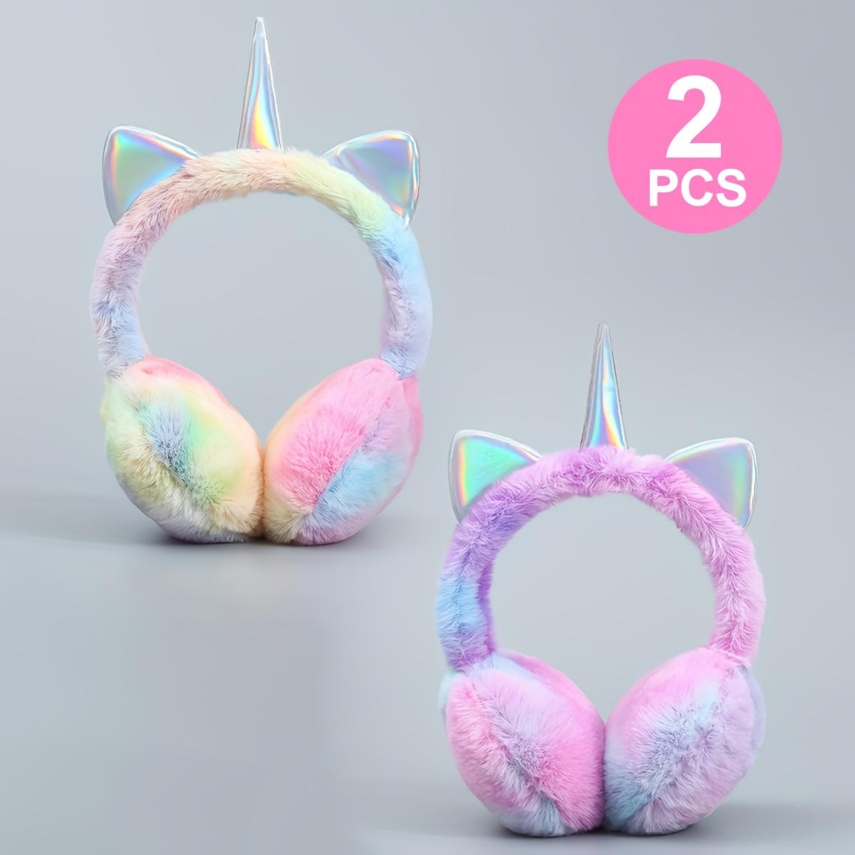 2-Pack Kids Winter Ear Warmers - Soft Plush Unicorn Ear Muffs with Pastel Pink, Purple, Blue, or - Cold Weather Ear Protection for Girls & Boys Ages 3-6 Years - Birthday Party, School, Everyday Winter Outfits - Non-Electric Safe Ear Covers, Kids Cold Weat