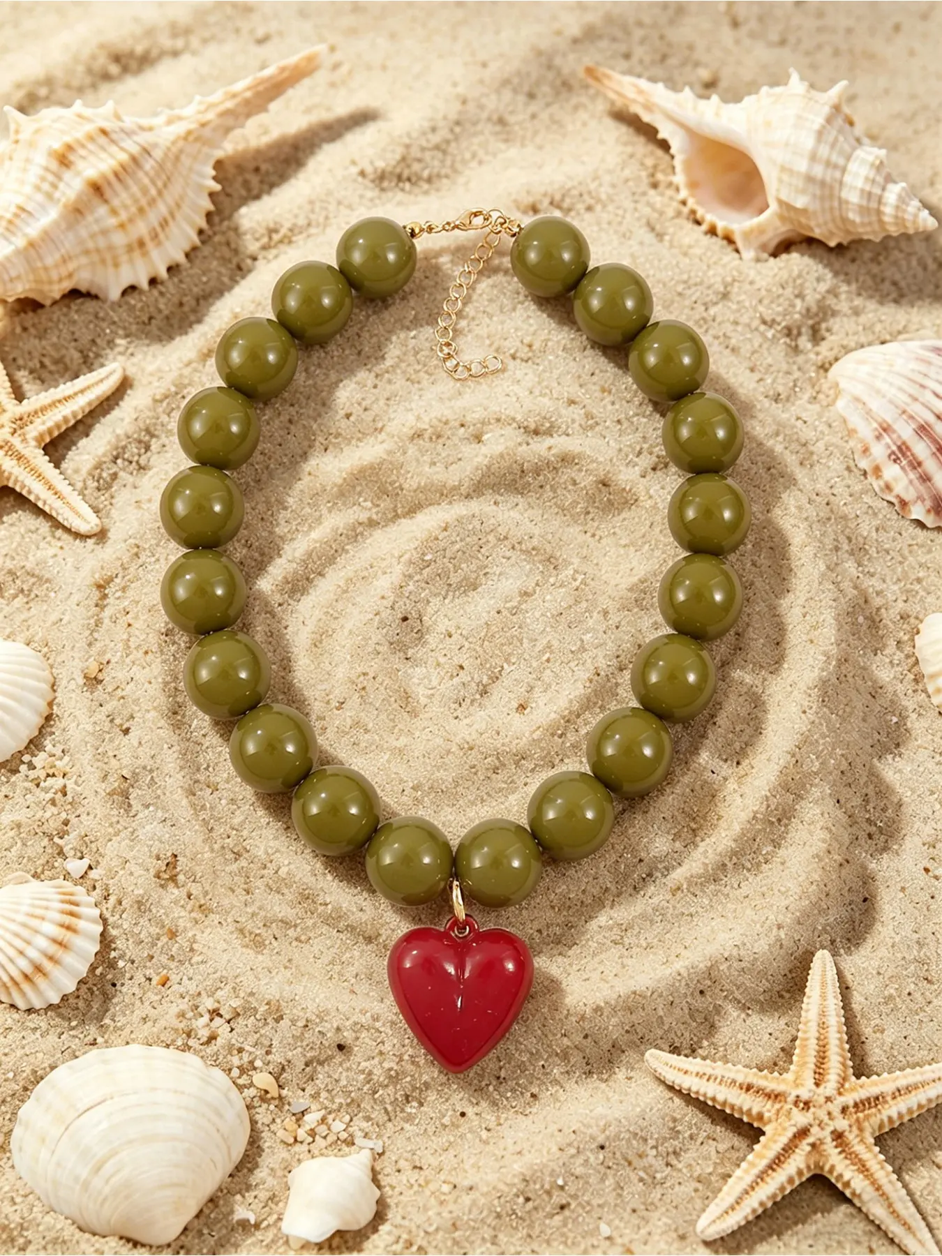 Bohemian Round Geometric Beaded Necklace with Heart Pendant for Women