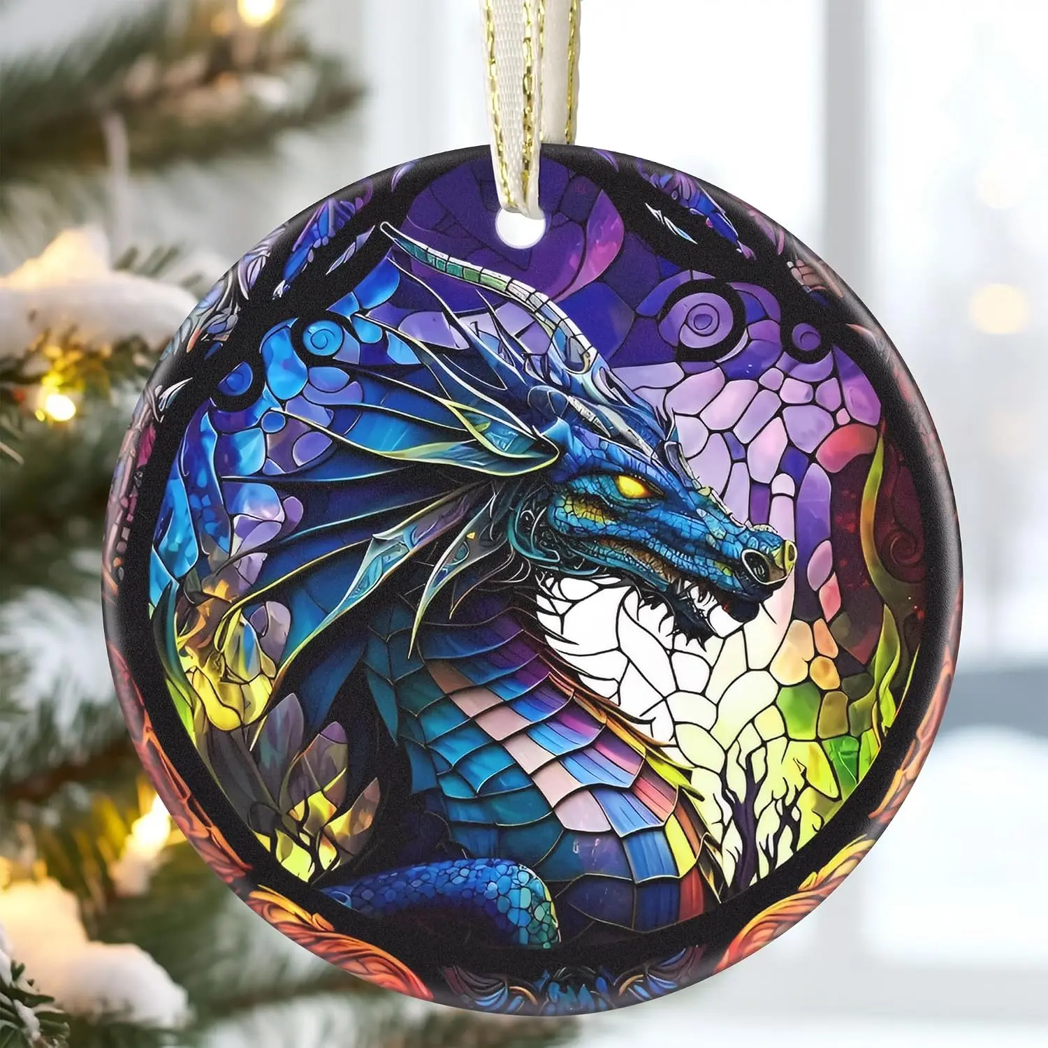 3.5 Inch Ceramic Christmas Tree Ornament, Dragon Christmas Ornaments, Heirloom ,  Exchange,  Idea, Bauble Present
