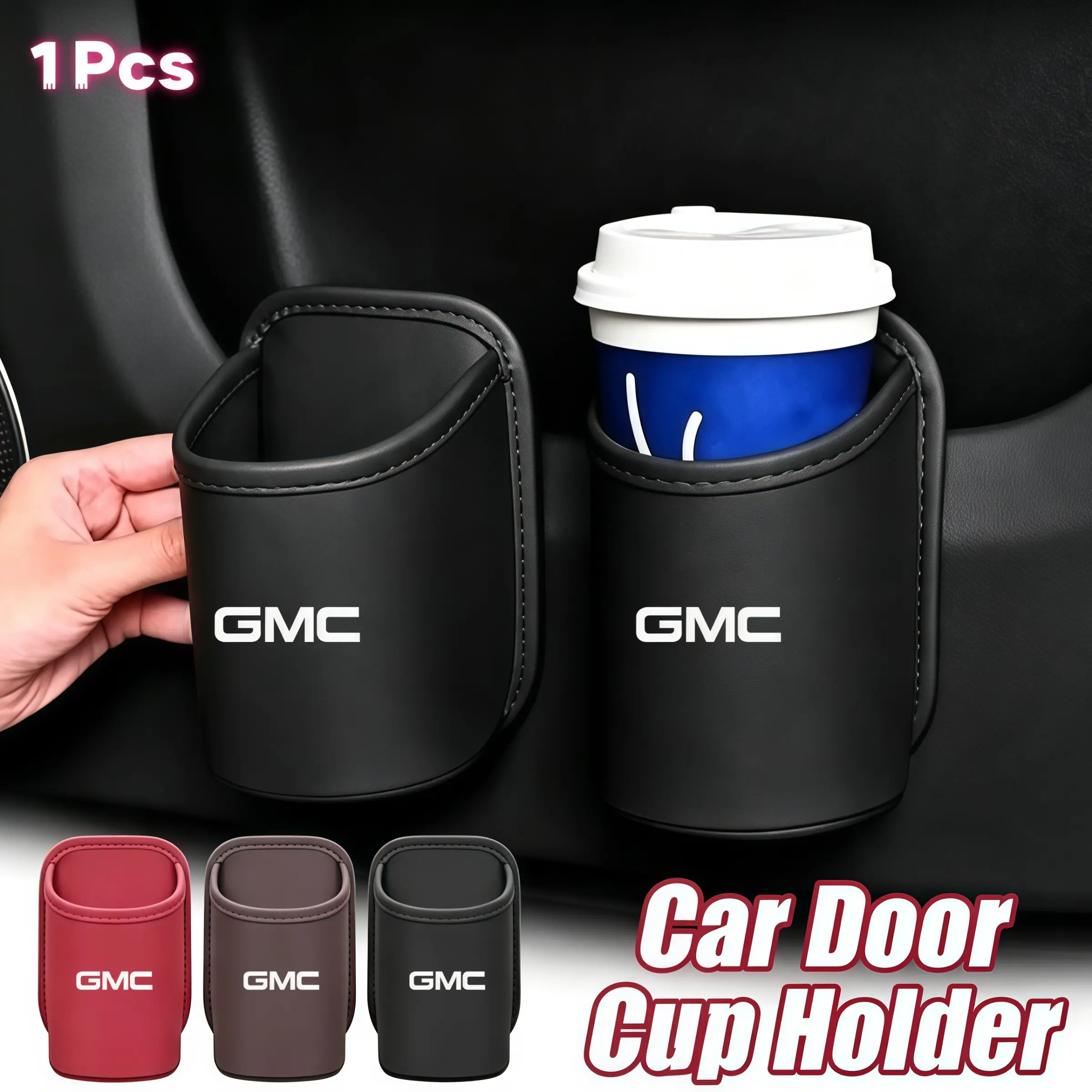 Universal Car Door Cup Holder, PU Leather Multifunctional Organizer, Car Interior Organizer, for Gmc, Rear Seat Drink Holder & Phone Stand, Easy Install