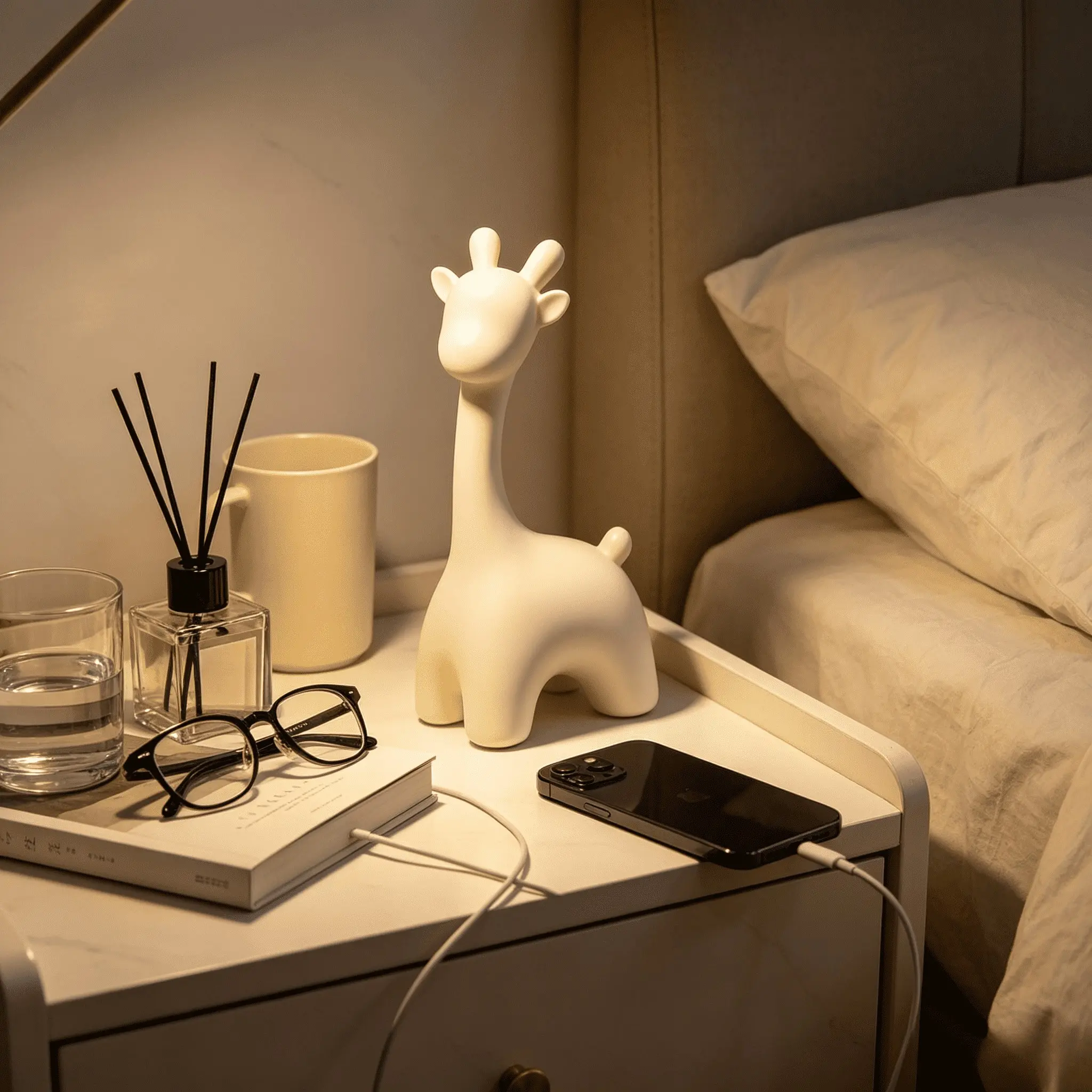 2 Sizes Matte White Giraffe Resin Figurine Set Animal Decorative Figurines Home Decor Figurines Cute Cartoon Animal Statue Nordic Minimalist Bookshelf Decor Bedroom Nightstand Tabletop Ornament Housewarming Gift