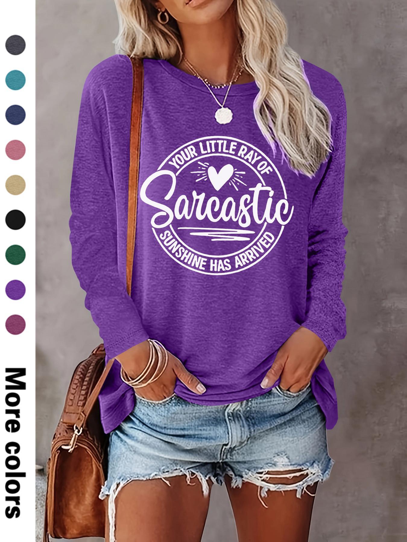 Women's Letter & Heart Print Round Neck Tee, Casual Long Sleeve Crew Neck T-shirt for Daily Wear, Ladies Clothes for All Seasons