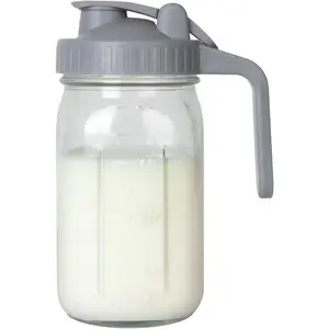 Breast Milk Pitcher 32oz Glass Pitcher with Lid, Formula Pitcher Leakproof Drip-Free Spout, Wide Mouth Mason Jar Pitcher for Easy Pouring, Dishwasher Safe Breastmilk Storage Pitcher