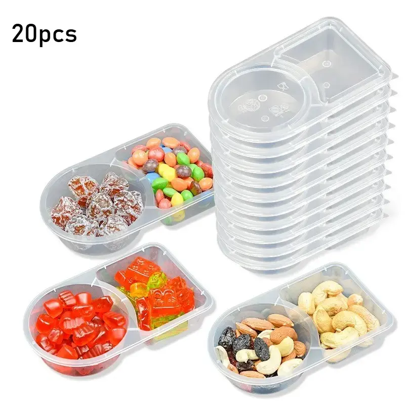 20-Pack Plastic Snack Containers, Food Storage Containers, Double Compartment Design with Lids, Ideal for Meal Prep & Portion Control, Perfect for Travel Snacks