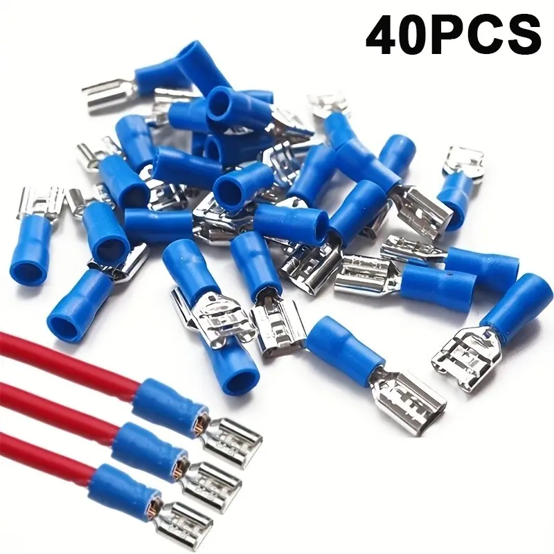 40-Pack Dual Pressure Pre-Insulated Terminals, Blue Spring Clip Wiring Connectors, Reliable Electrical Components for Various Applications
