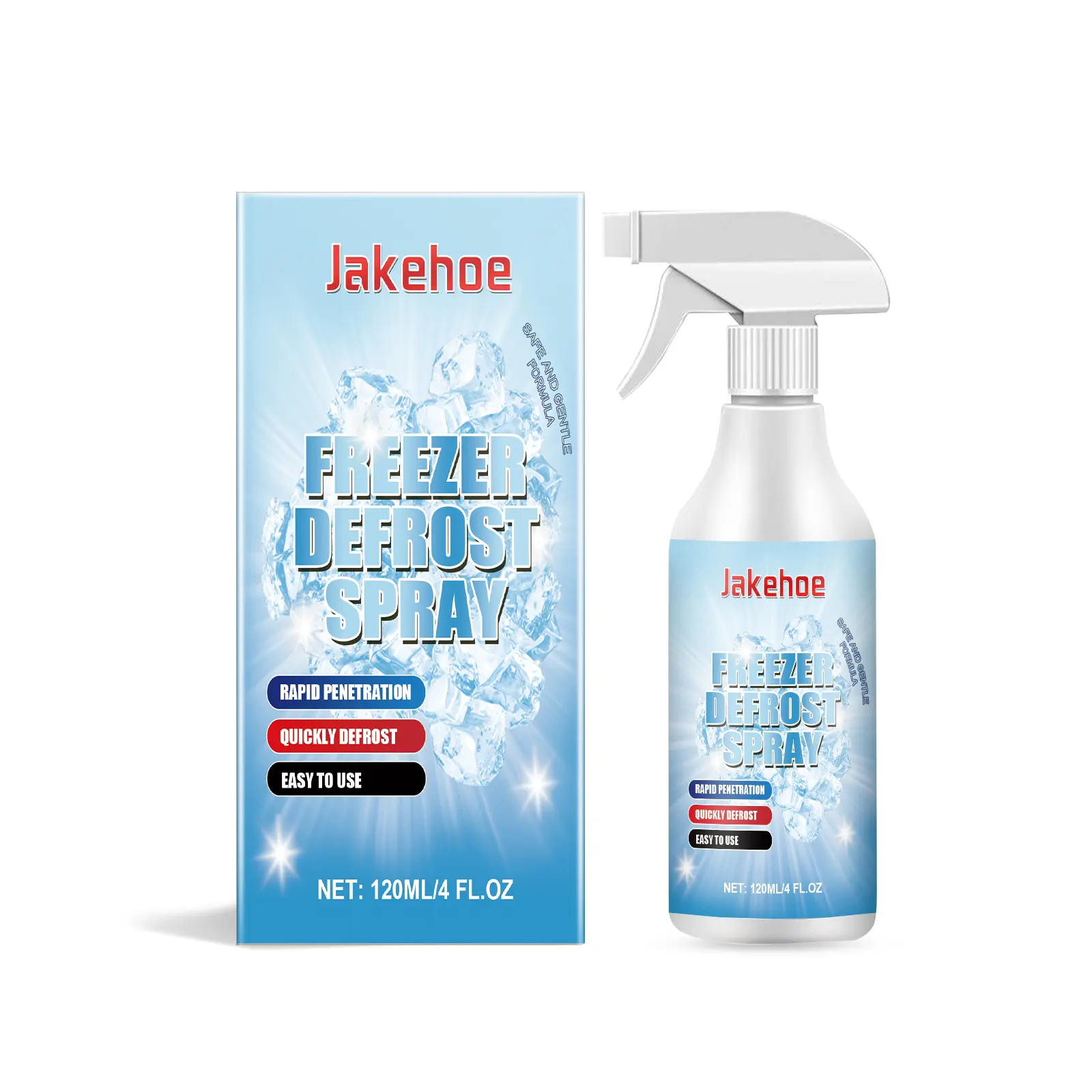 Jakehoe Household Defroster Spray - 120ml Multi-Use Freezer Defrosting Cleaner with Ethylene Glycol, Peppermint Extract, 3 Years Shelf Life for Refrigerators