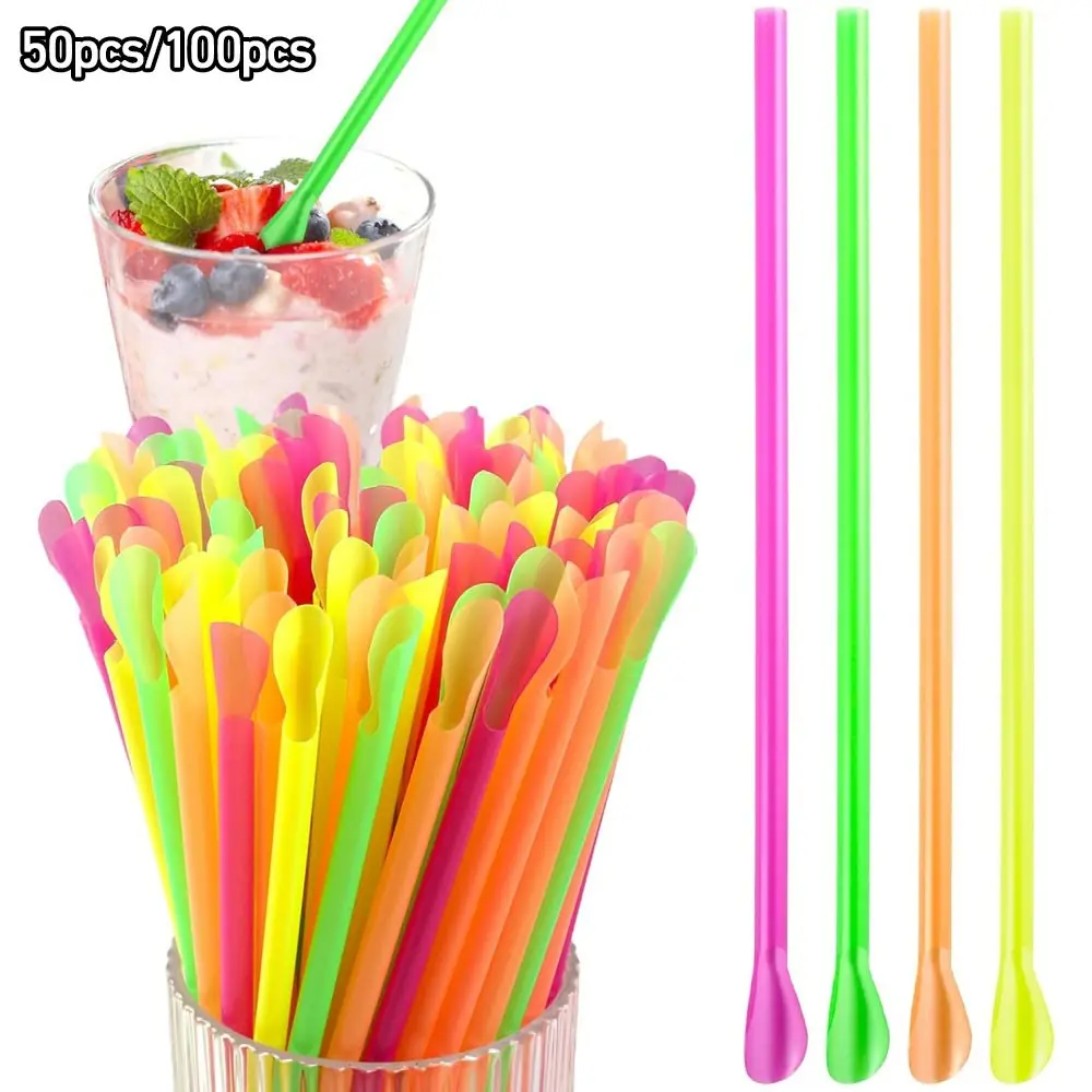 Disposable Spoon Straw, Colorful Ice Cream Scoop Straw, Bright Colors, Summer Drinkware, Kitchen Stirring Tools, Ice Cream Coffee Straws, Milkshakes
