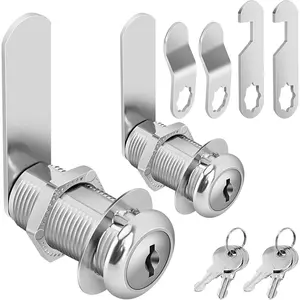 Keyed Alike Cam Cabinet Locks, 1-3/8'' Cylinder Fits 1-1/8'' Max Panel Thickness, Zinc Alloy Secure Replacement Lock Set for File Drawers RV Storage, 2Pcs