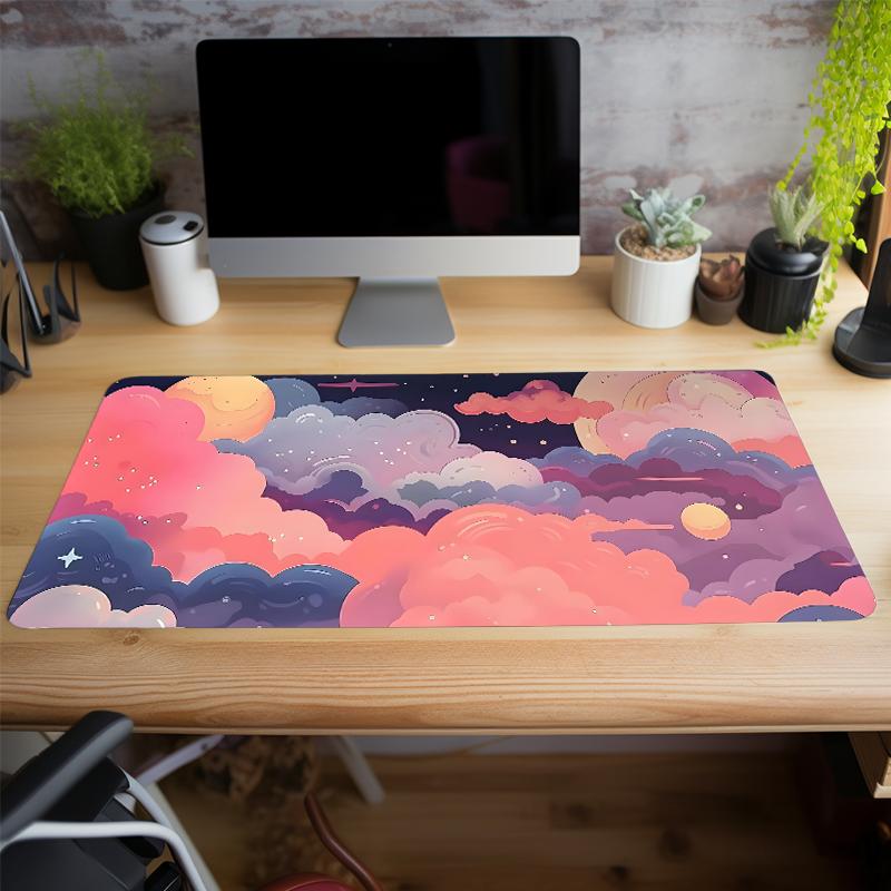Creative Colorful Clouds Pattern Mouse Pad, Large Gaming Mouse Pad, Gaming Desk Accessory, Office Desk Accessories, Non-slip Rubber Base Stitched Edge Keyboard Pad For Desk Laptop Desktop, Computer Accessories