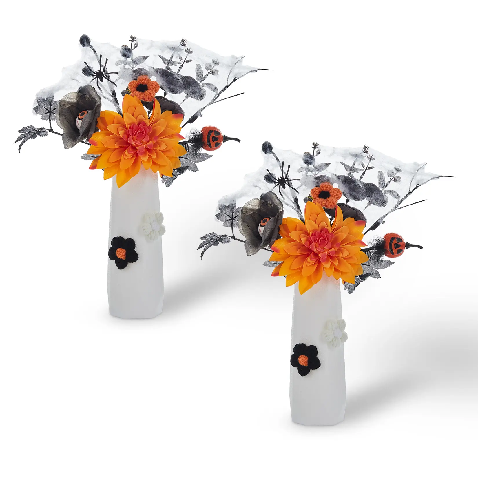 Halloween Decorations with Vase - Set of 2 Artificial Pumpkin & Maple Leaf Floral Arrangements, 14" Fall Centerpieces for Table, Party, Home Decor - Realistic Thanksgiving & Halloween Decor