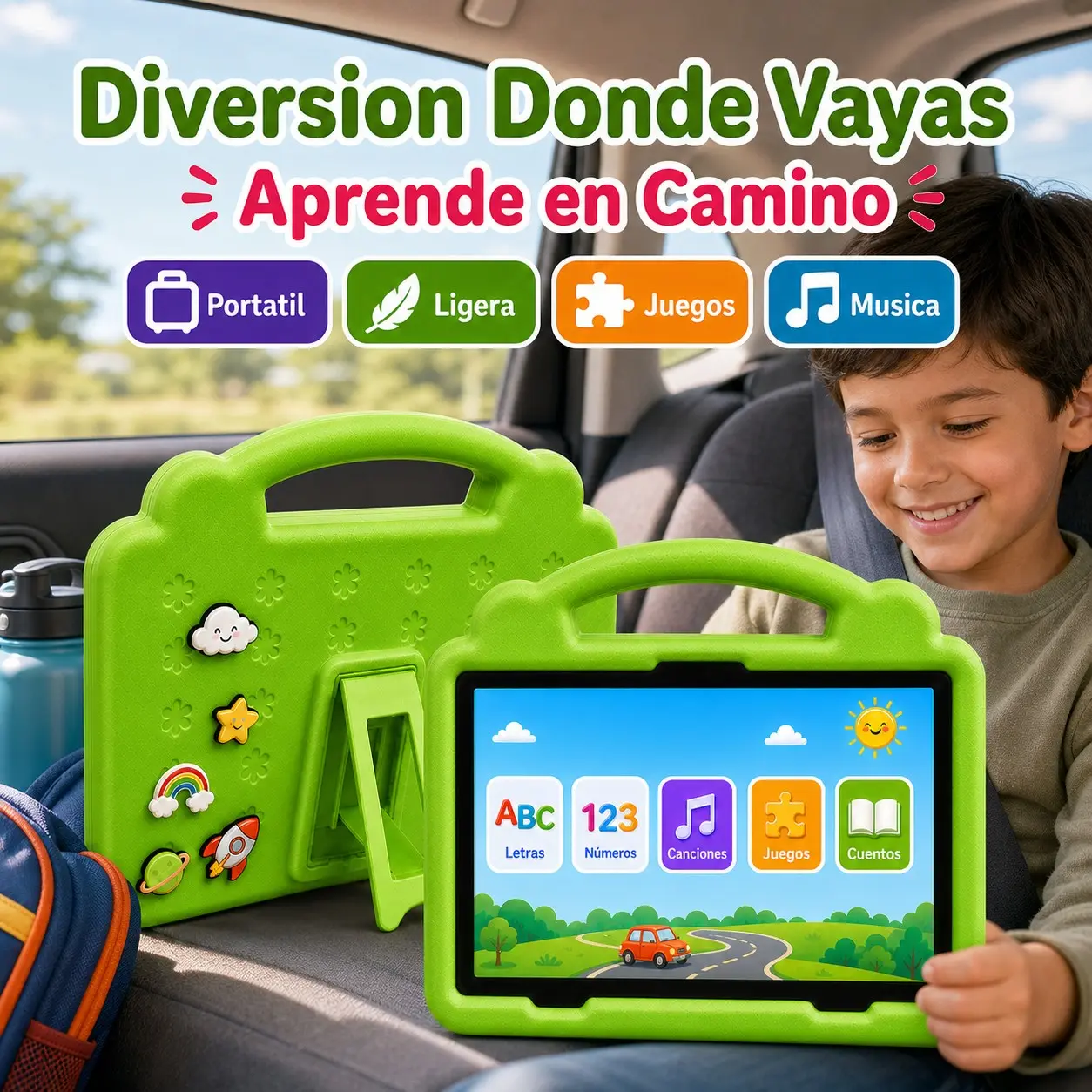 10.1 Inch Kids Tablet, 4GB RAM 64GB ROM, Android 12, Dual Camera, Kid-Proof Case with Handle, WiFi Learning Tablet for Toddlers, Holiday Gift