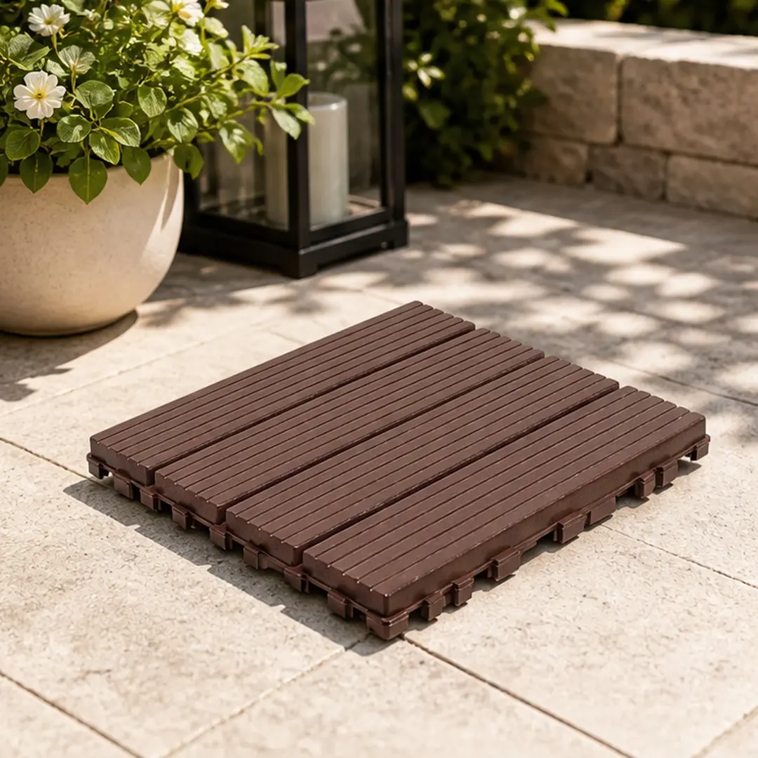 ARCH 12x12 in Interlocking Decking Tiles, 0.8 in H Brown Polypropylene 44-Pack, Waterproof All-Weather Snap-Together Plastic Pavers for Courtyards, Bathrooms, Pool Decks, Balconies, Easy DIY Outdoor Installation