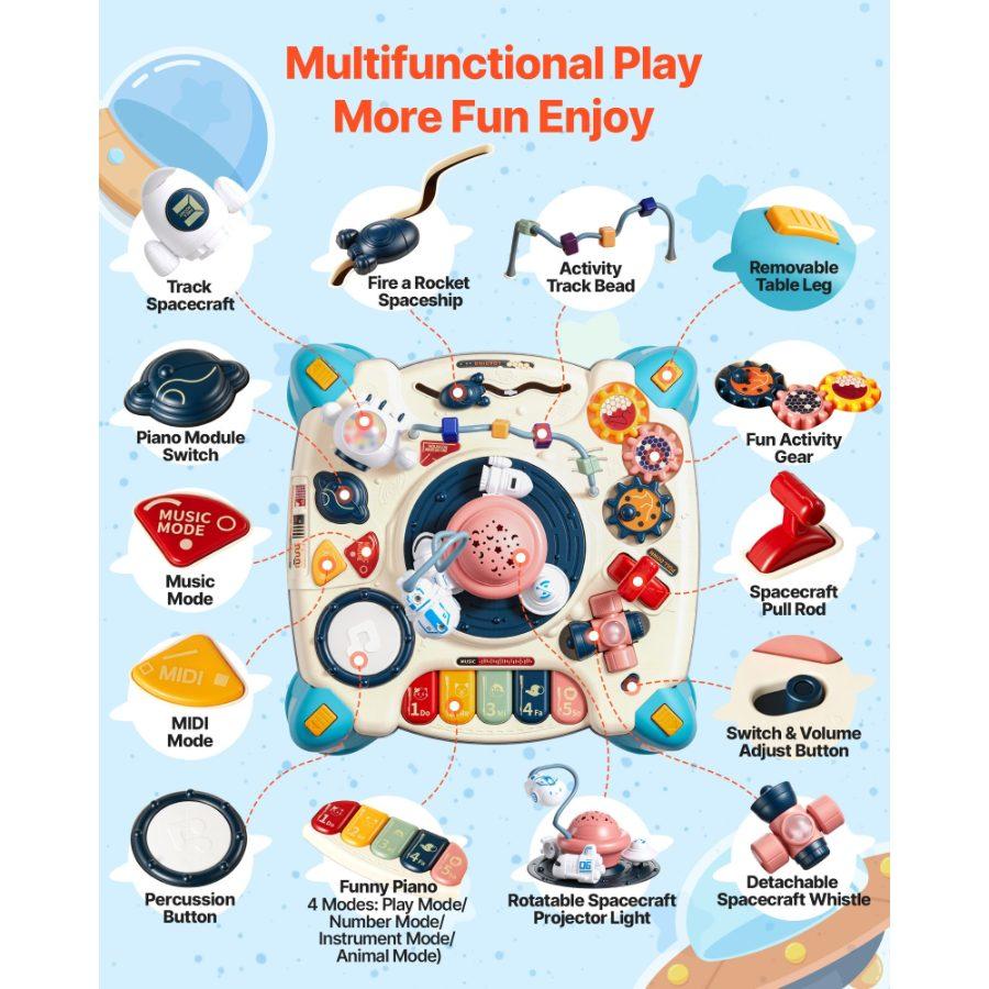 VEVOR Baby Spacecraft Musical Table Toys for 1-3 Years Old, Learning Activity Desk with Space Theme Soft-glow Star Projector 60+ Sound Sources, Toddler Learning Table for Kids 6+ Months