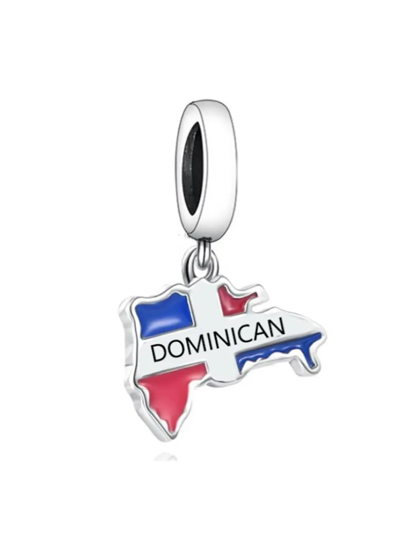 925 Silver Island Map Enamel Charm, Colorful Flag DIY Bracelet Bead Accessory, Casual All-Season Jewelry Pendant